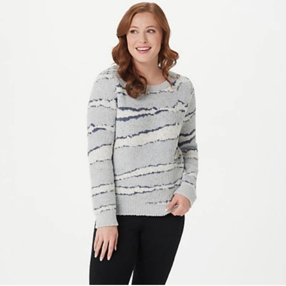 Barefoot Dreams Cozychic Knit Seaside Crew Neck Sweater Size 3X Ocean Ze…